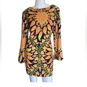 Zara long sleeves mini multicolor neon print dress size xsmall